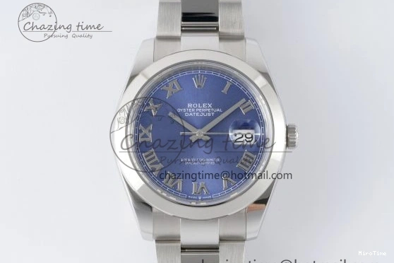 MiroTime 0423 Modern DateJust 41 SS Polished Bezel KING 1:1 Best Edition 904L Steel Blue Roman Dial on Oyster Bracelet VR 2212